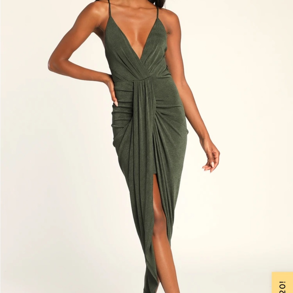Dreamy Date Dark Green Surplice Midi Dress